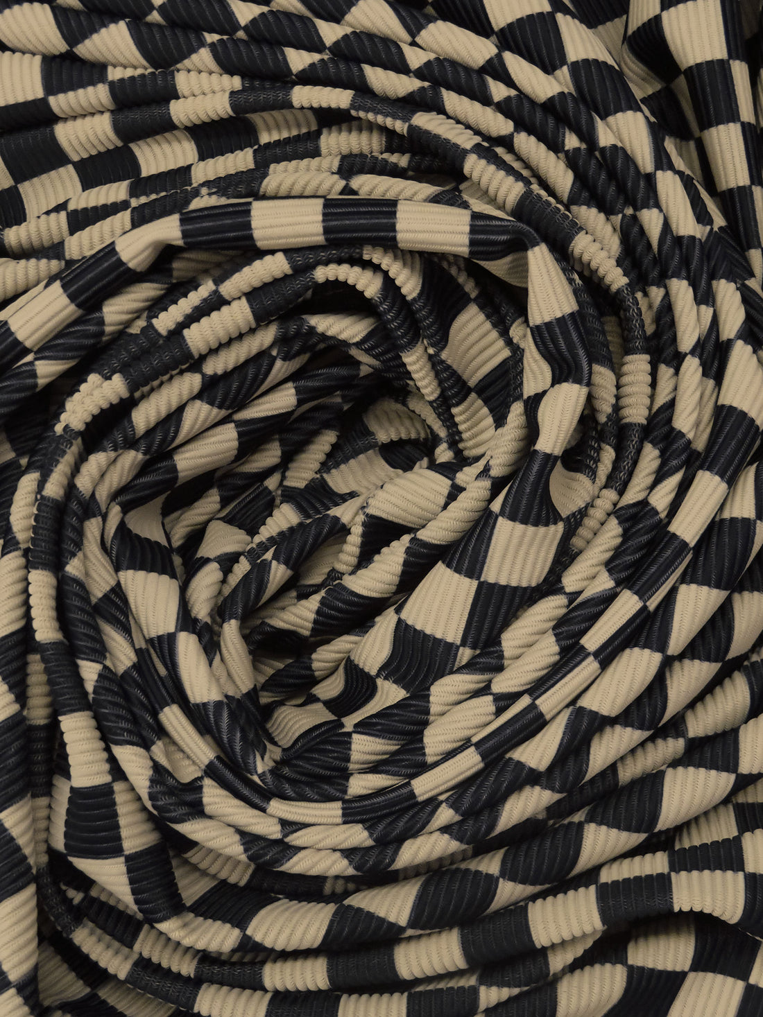 Tan/Black Polyester/Lycra Check Print Swimwear Rib Knit 61W