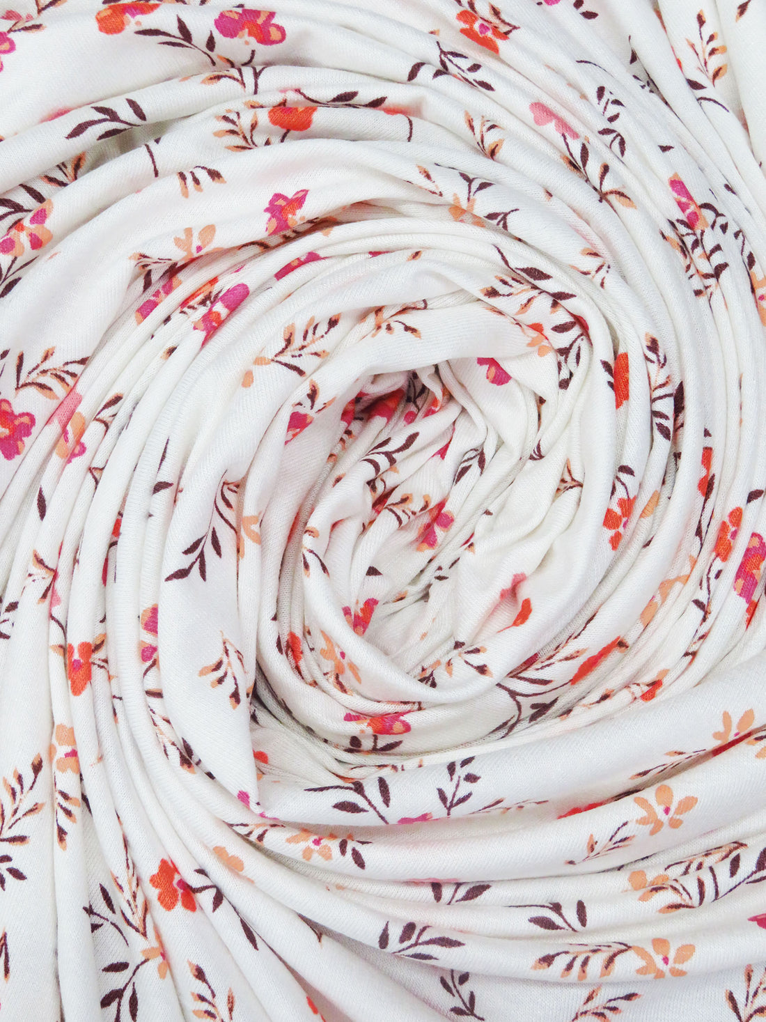 White/Dark Brown/Light Coral/Multi Rayon/Lycra Small Floral Print Jersey Knit 62W