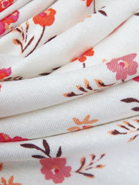 White/Dark Brown/Light Coral/Multi Rayon/Lycra Small Floral Print Jersey Knit 62W