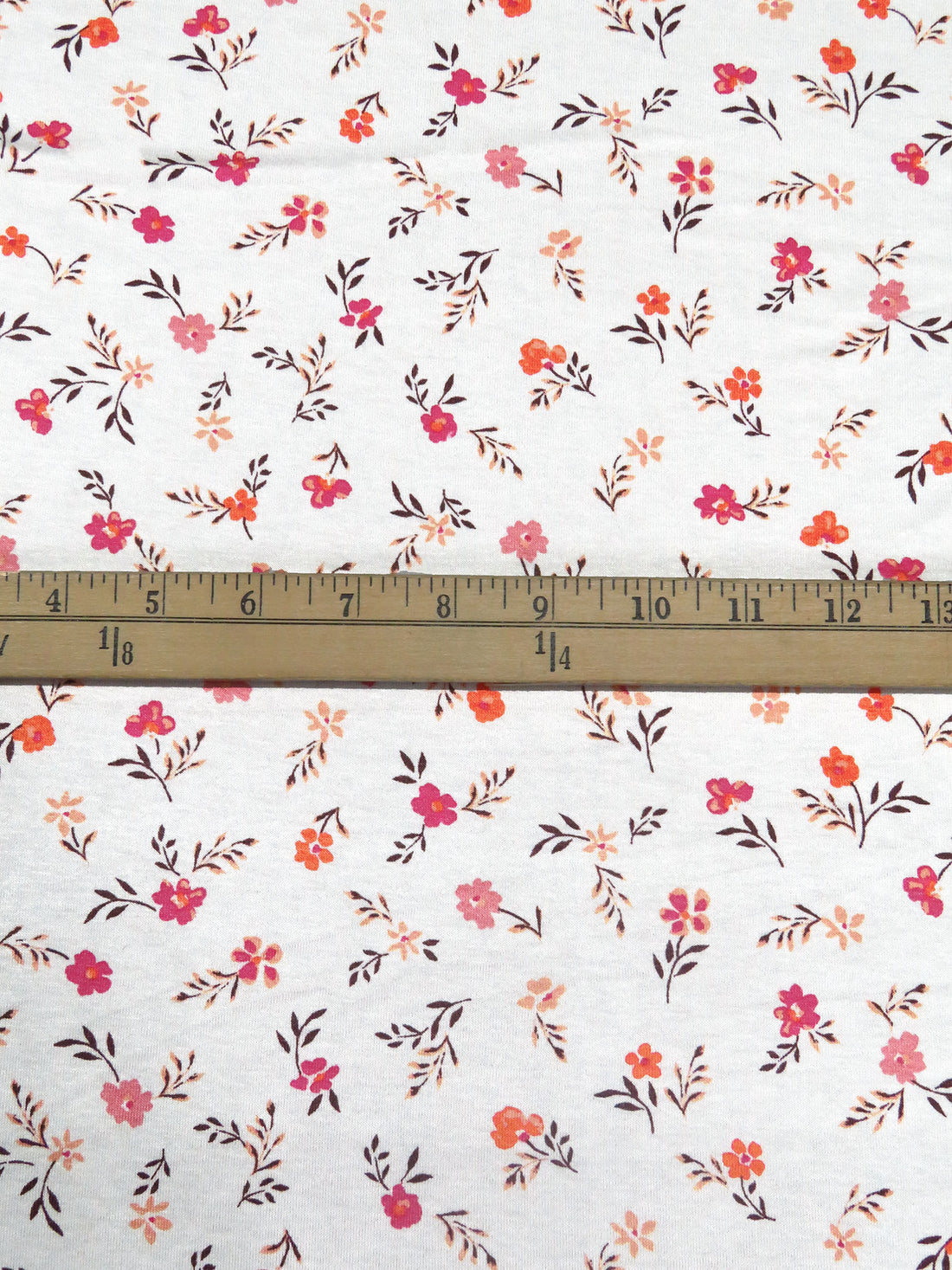 White/Dark Brown/Light Coral/Multi Rayon/Lycra Small Floral Print Jersey Knit 62W