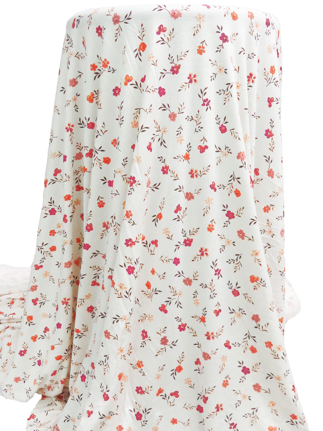 White/Dark Brown/Light Coral/Multi Rayon/Lycra Small Floral Print Jersey Knit 62W