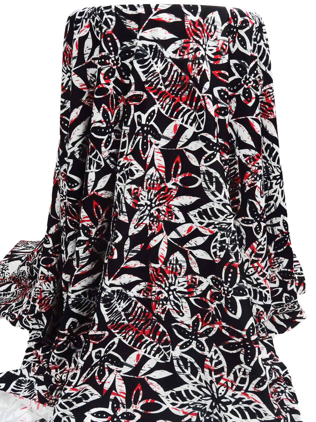 Black/Red/White/Dark Gray Nylon/Lycra Tropical Floral Print Swimwear Knit 59W