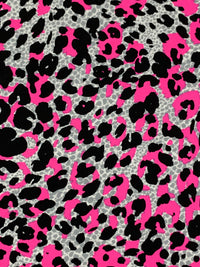 French Rose Pink/Black/Multi Nylon/Lycra Abstract Animal Print Swimwear Knit 58W