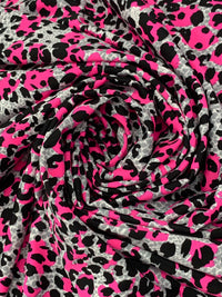 French Rose Pink/Black/Multi Nylon/Lycra Abstract Animal Print Swimwear Knit 58W
