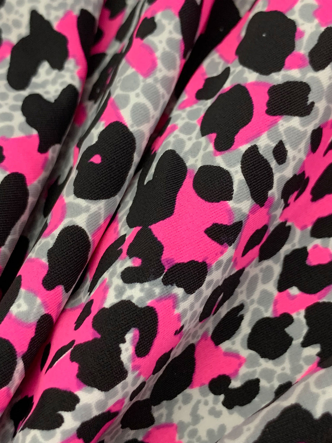 French Rose Pink/Black/Multi Nylon/Lycra Abstract Animal Print Swimwear Knit 58W