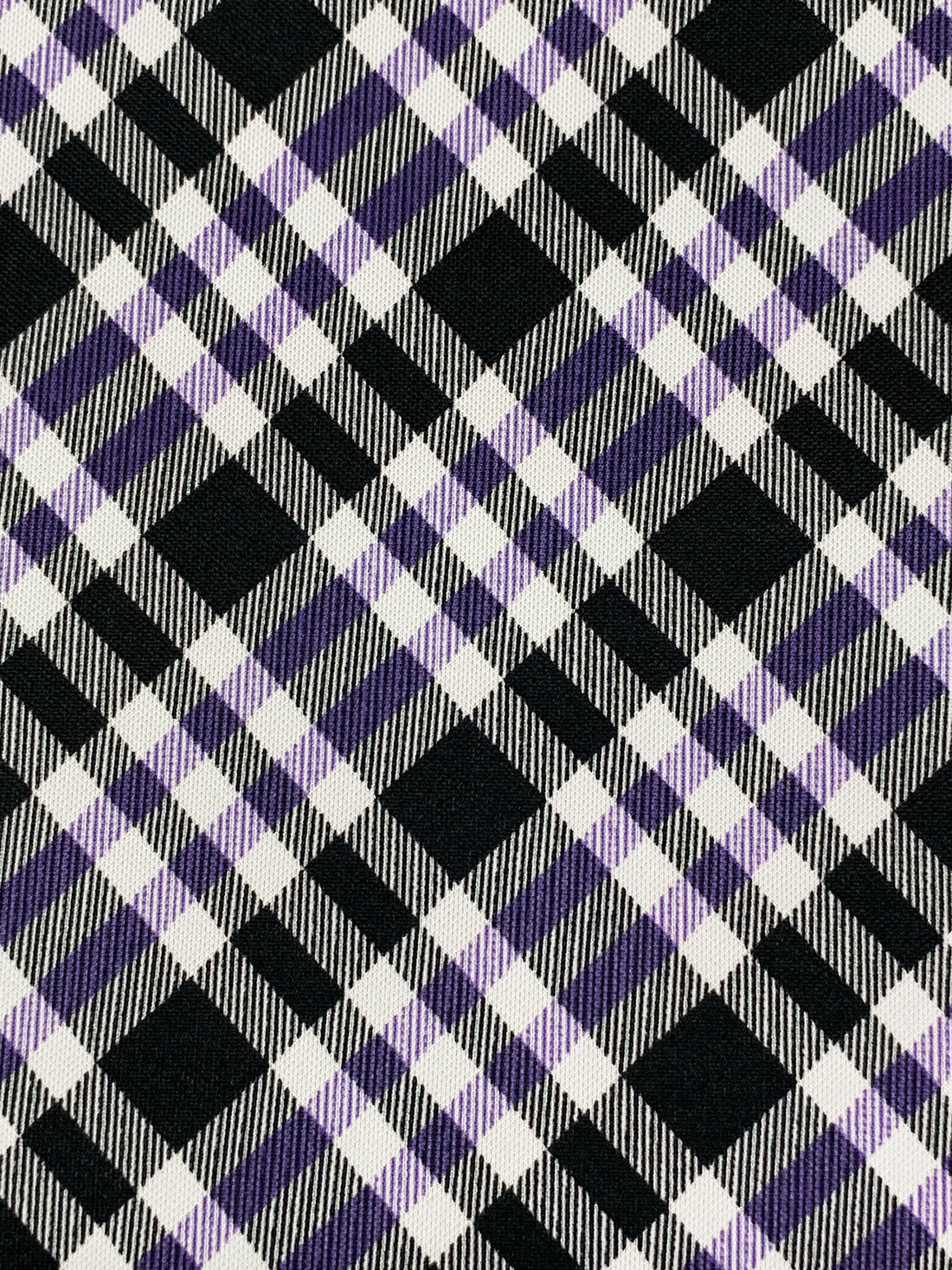 Black/White/Dark Indigo 100% Cotton Diagonal Plaid Interlock Knit 58W