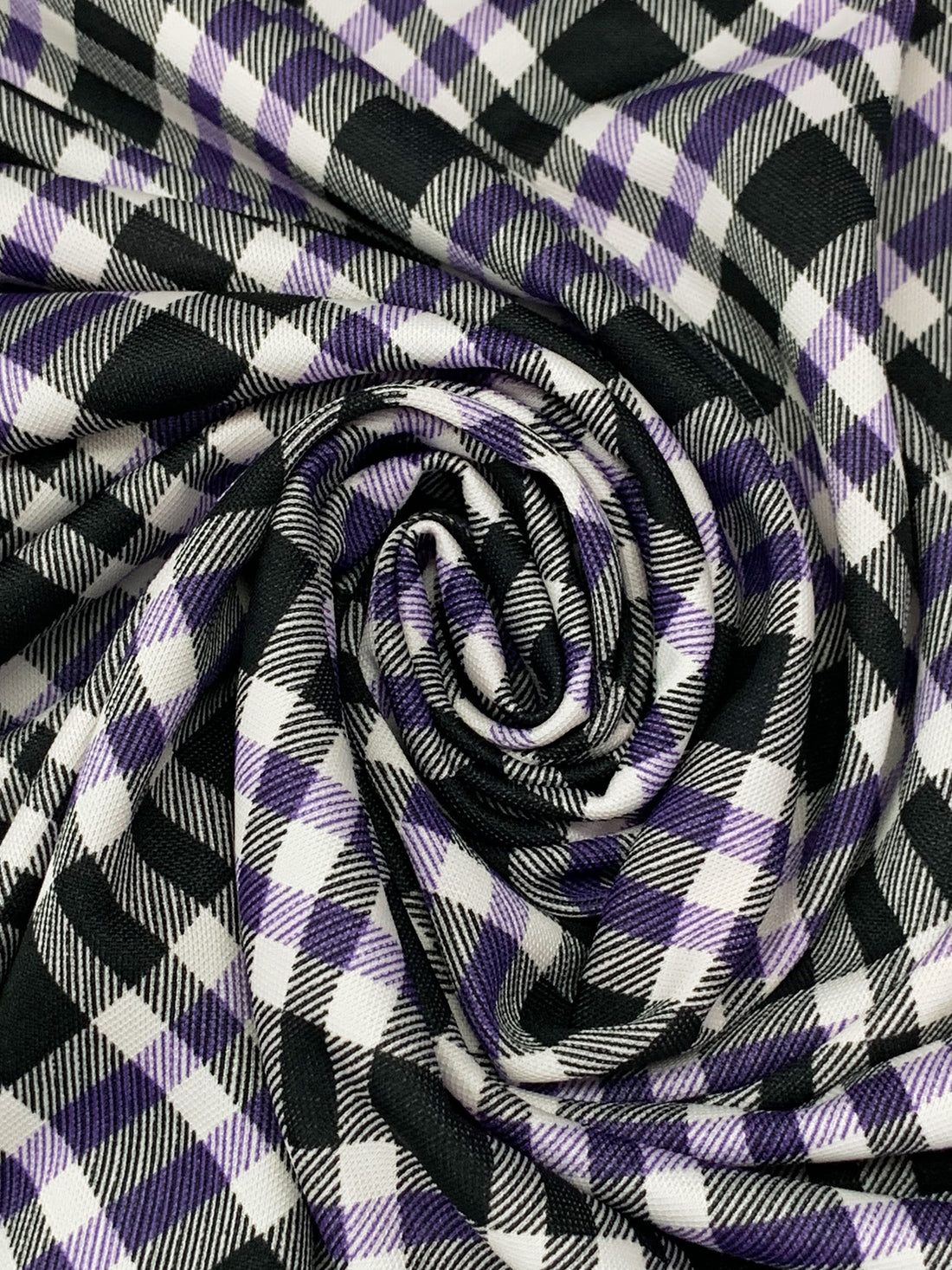 Black/White/Dark Indigo 100% Cotton Diagonal Plaid Interlock Knit 58W