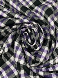 Black/White/Dark Indigo 100% Cotton Diagonal Plaid Interlock Knit 58W
