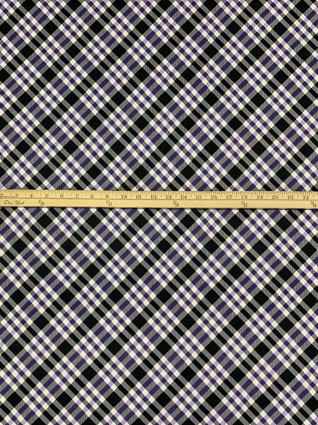 Black/White/Dark Indigo 100% Cotton Diagonal Plaid Interlock Knit 58W