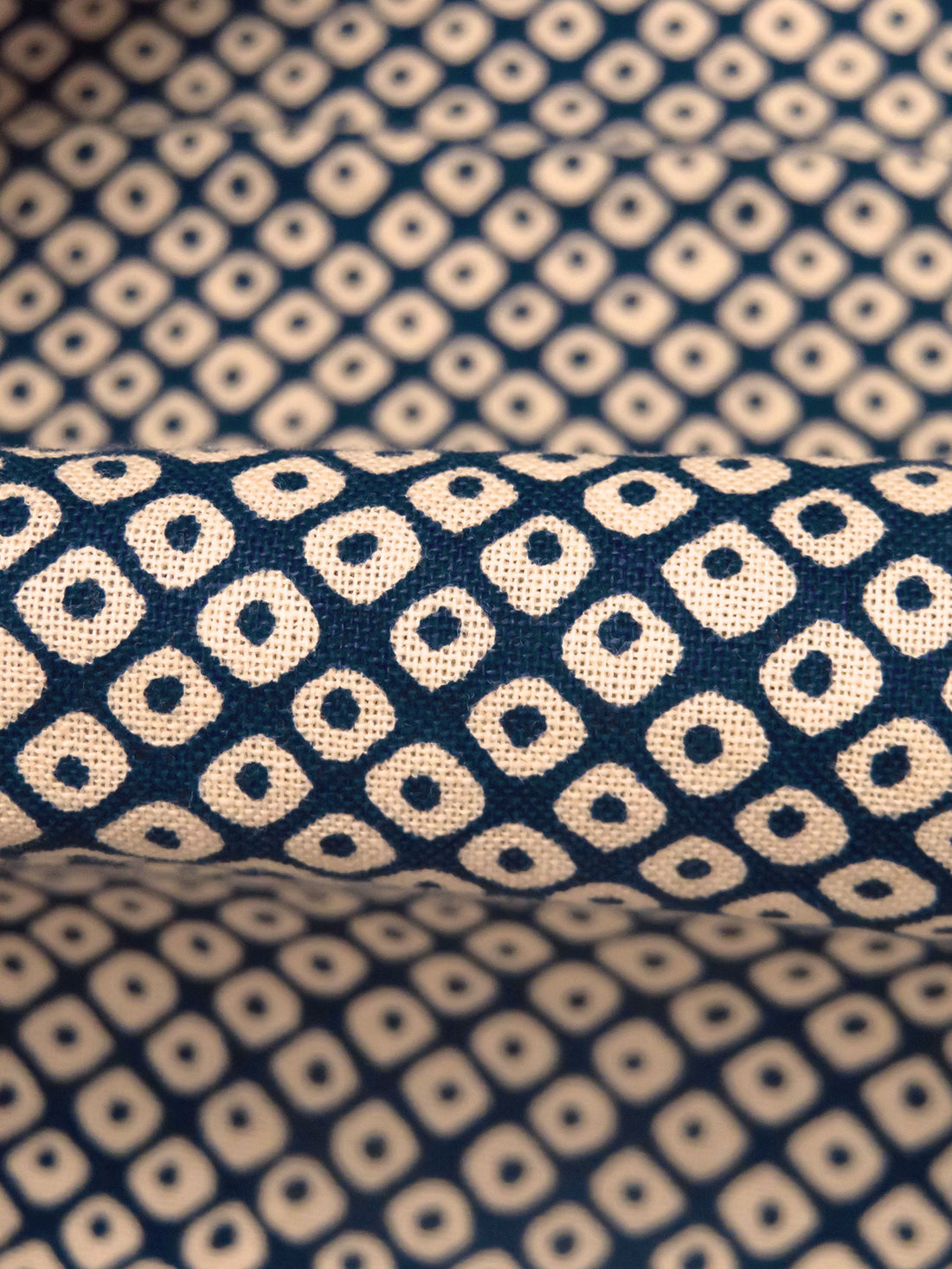 Midnight Blue/Light Burlywood 100% Cotton Abstract Geometric Print Kasuri Shirt Weight Woven - Sevenberry By Robert Kaufman - 44W