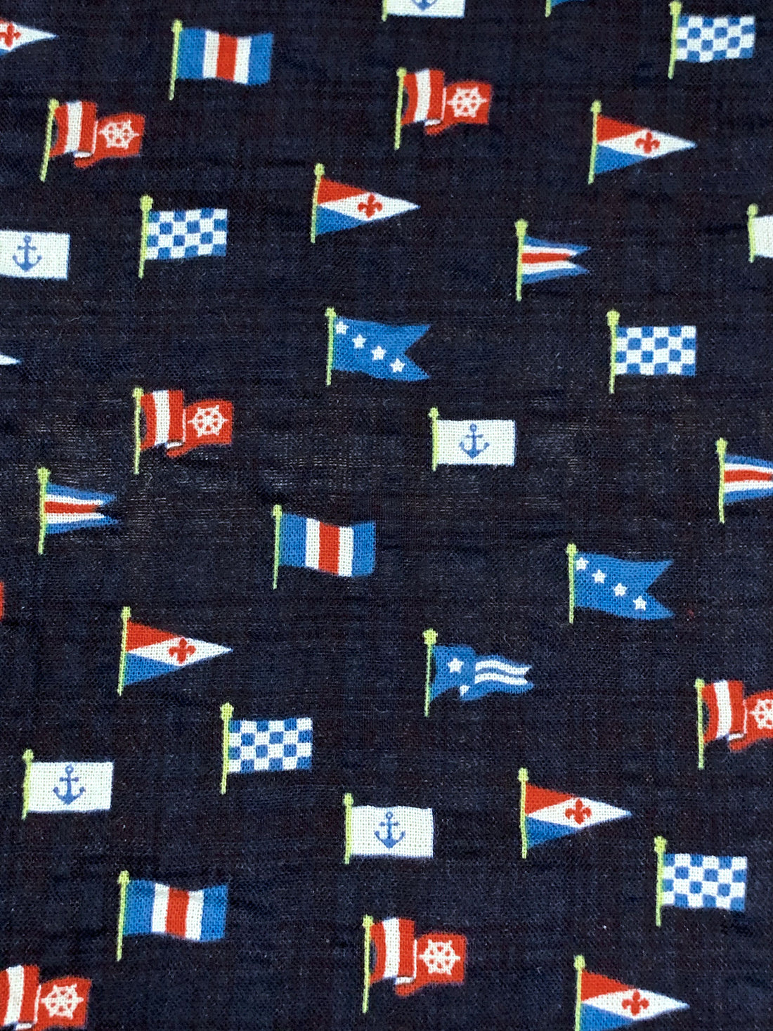 Navy/Red/White Cotton/Polyester Mini Flag Print Seersucker Voile - Robert Kaufman - 57W