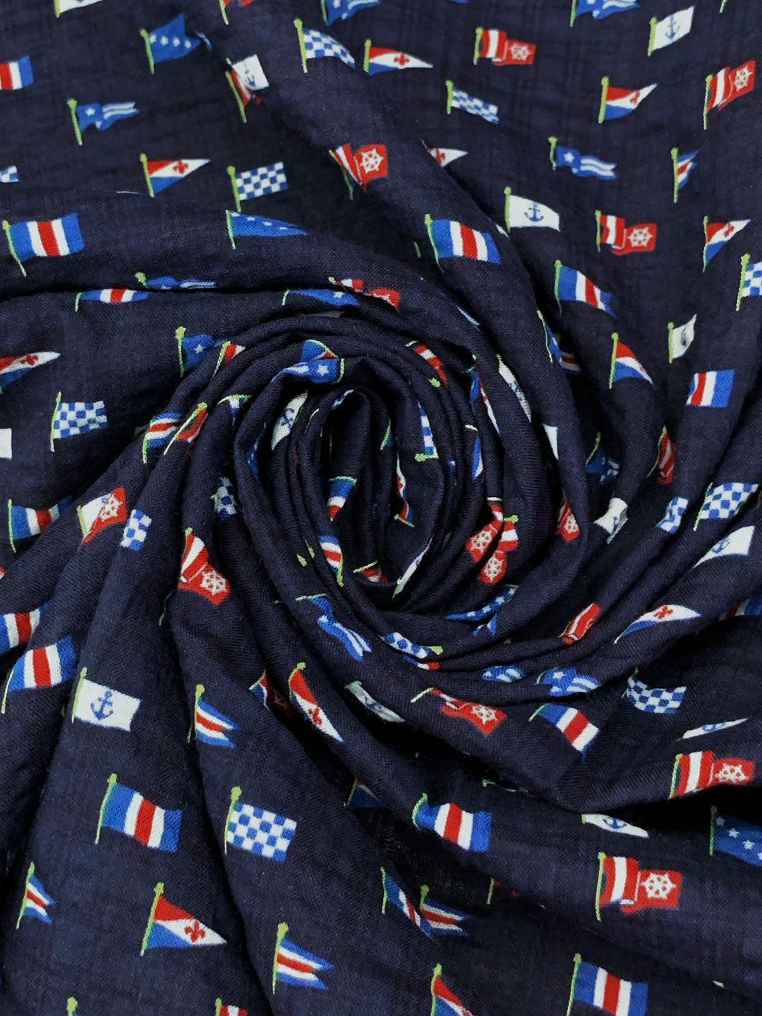 Navy/Red/White Cotton/Polyester Mini Flag Print Seersucker Voile - Robert Kaufman - 57W
