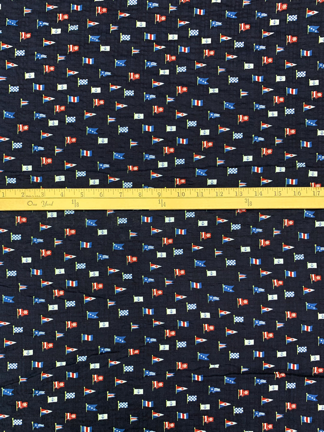 Navy/Red/White Cotton/Polyester Mini Flag Print Seersucker Voile - Robert Kaufman - 57W