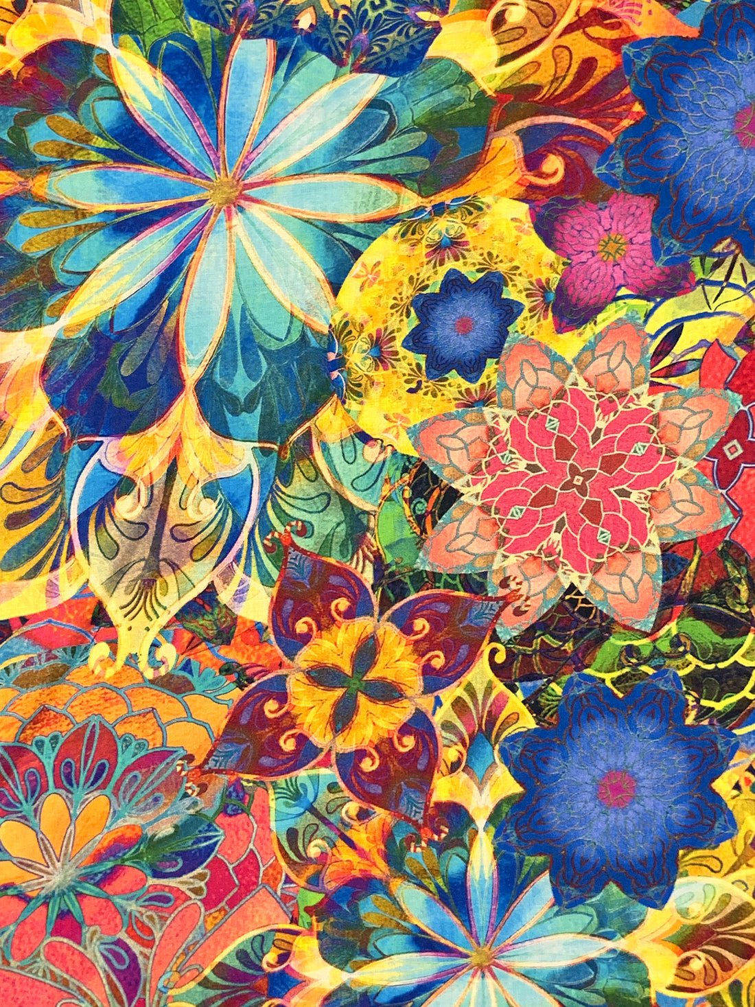 Candy Pink/Lemon/Dark Royal Blue/Multi 100% Cotton Psychedelic Floral Print Venice Lawn - Robert Kaufman - 44W