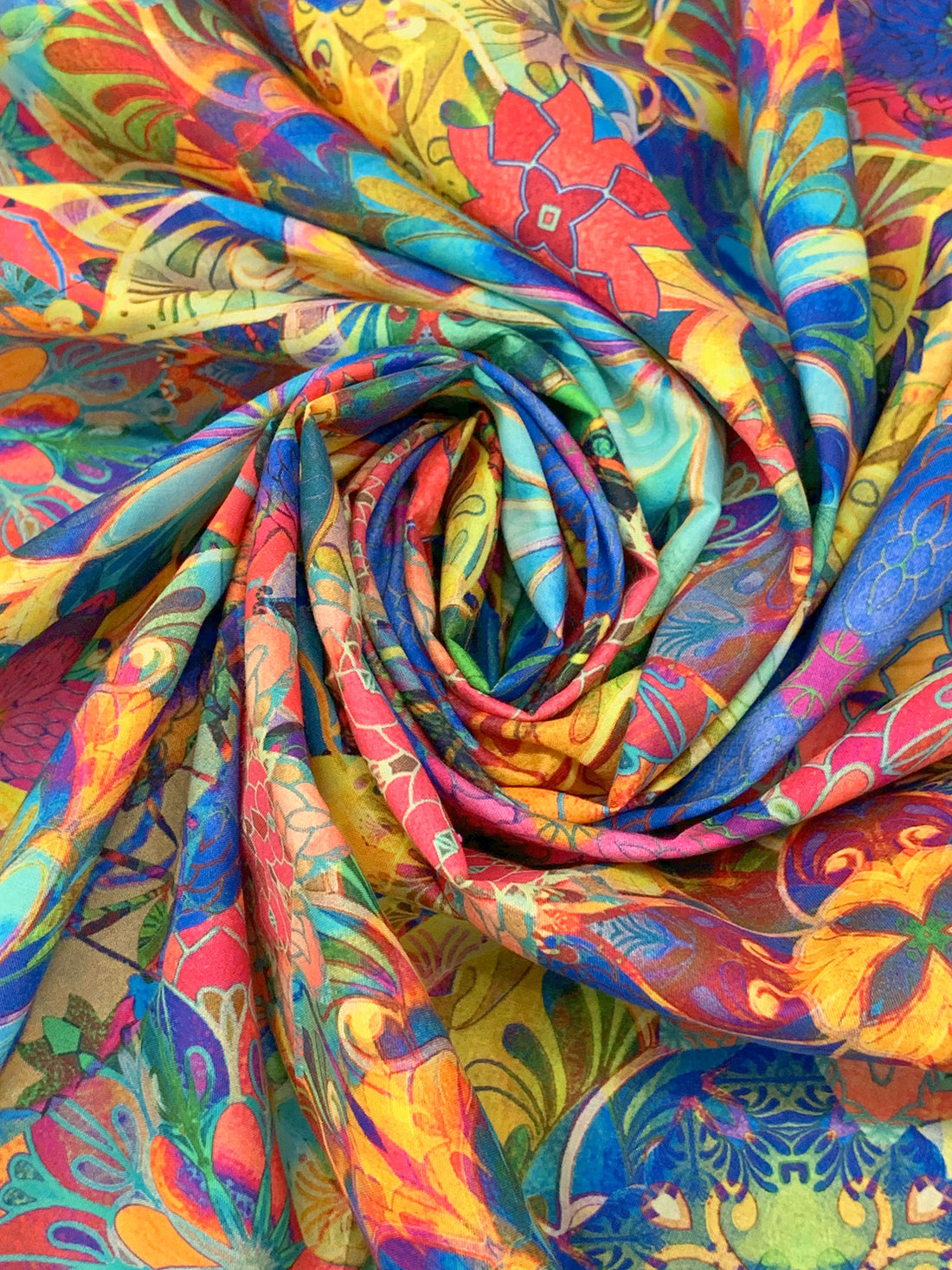 Candy Pink/Lemon/Dark Royal Blue/Multi 100% Cotton Psychedelic Floral Print Venice Lawn - Robert Kaufman - 44W