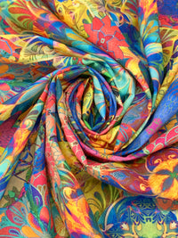 Candy Pink/Lemon/Dark Royal Blue/Multi 100% Cotton Psychedelic Floral Print Venice Lawn - Robert Kaufman - 44W