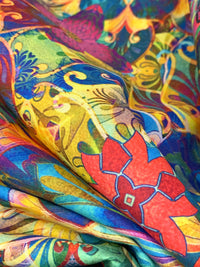 Candy Pink/Lemon/Dark Royal Blue/Multi 100% Cotton Psychedelic Floral Print Venice Lawn - Robert Kaufman - 44W