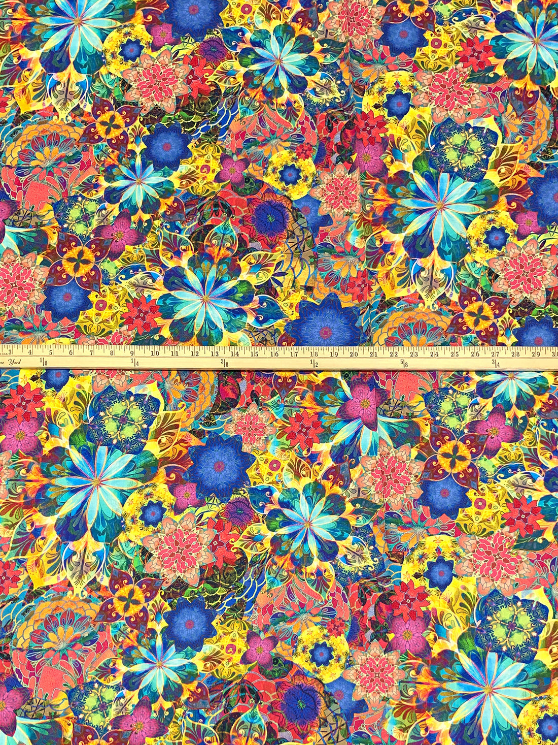Candy Pink/Lemon/Dark Royal Blue/Multi 100% Cotton Psychedelic Floral Print Venice Lawn - Robert Kaufman - 44W