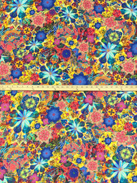 Candy Pink/Lemon/Dark Royal Blue/Multi 100% Cotton Psychedelic Floral Print Venice Lawn - Robert Kaufman - 44W