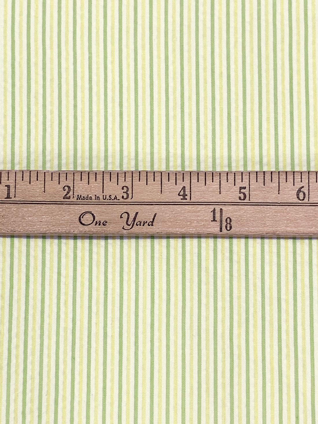 Sprout Green/Soft Yellow/White Cotton/Polyester Vertical Stripe Weave Seersucker Shirt Weight Woven - Robert Kaufman - 57W