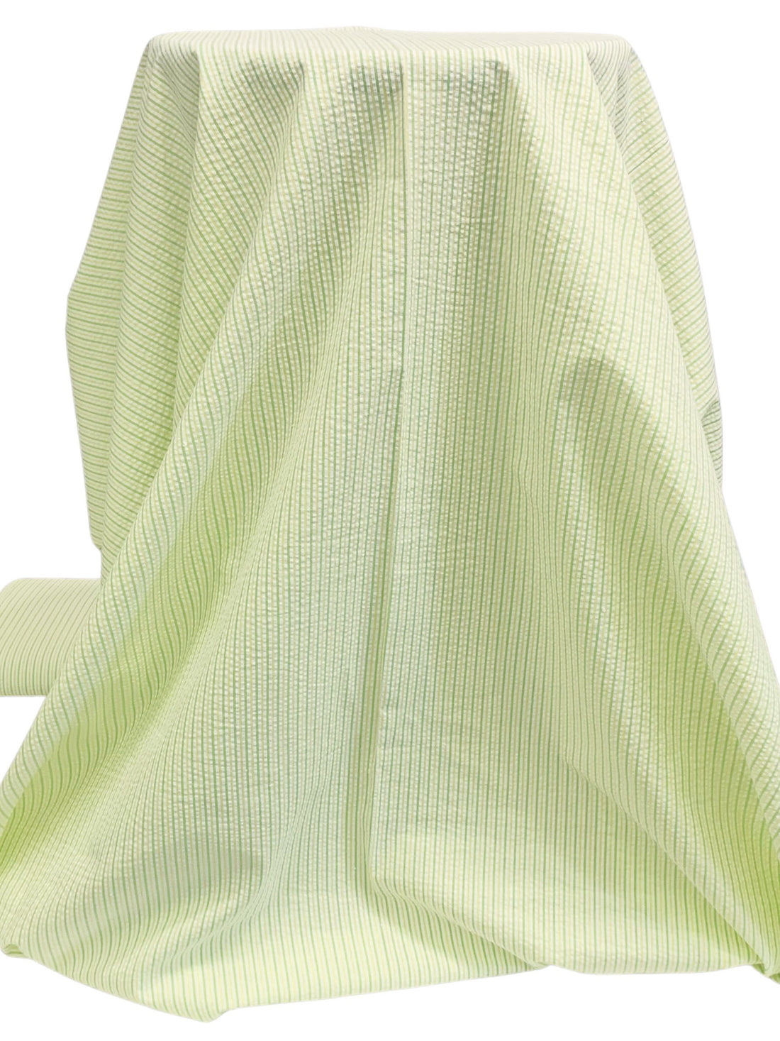 Sprout Green/Soft Yellow/White Cotton/Polyester Vertical Stripe Weave Seersucker Shirt Weight Woven - Robert Kaufman - 57W