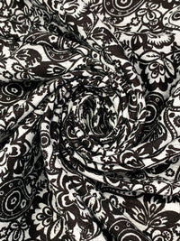 Black/White 100% Cotton Stylized Paisley Floral Print Boucle Suiting - Robert Kaufman - 55W