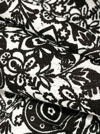 Black/White 100% Cotton Stylized Paisley Floral Print Boucle Suiting - Robert Kaufman - 55W