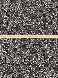 Black/White 100% Cotton Stylized Paisley Floral Print Boucle Suiting - Robert Kaufman - 55W