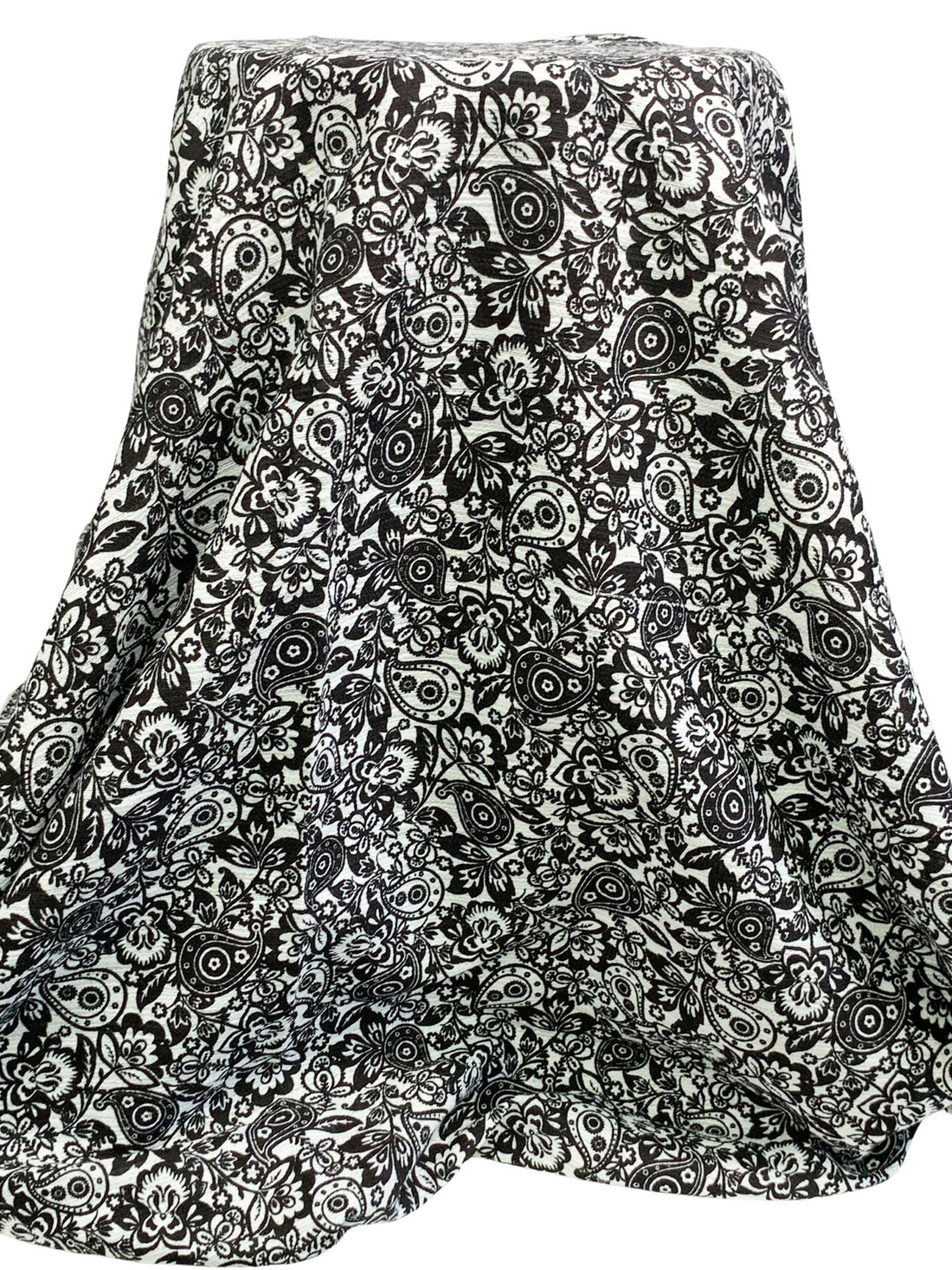 Black/White 100% Cotton Stylized Paisley Floral Print Boucle Suiting - Robert Kaufman - 55W