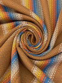 Copper Spice/Sea Blue/Canary/Multi 100% Cotton Baja Blanket Vertical Stripe Weave Woven - Robert Kaufman - 44W