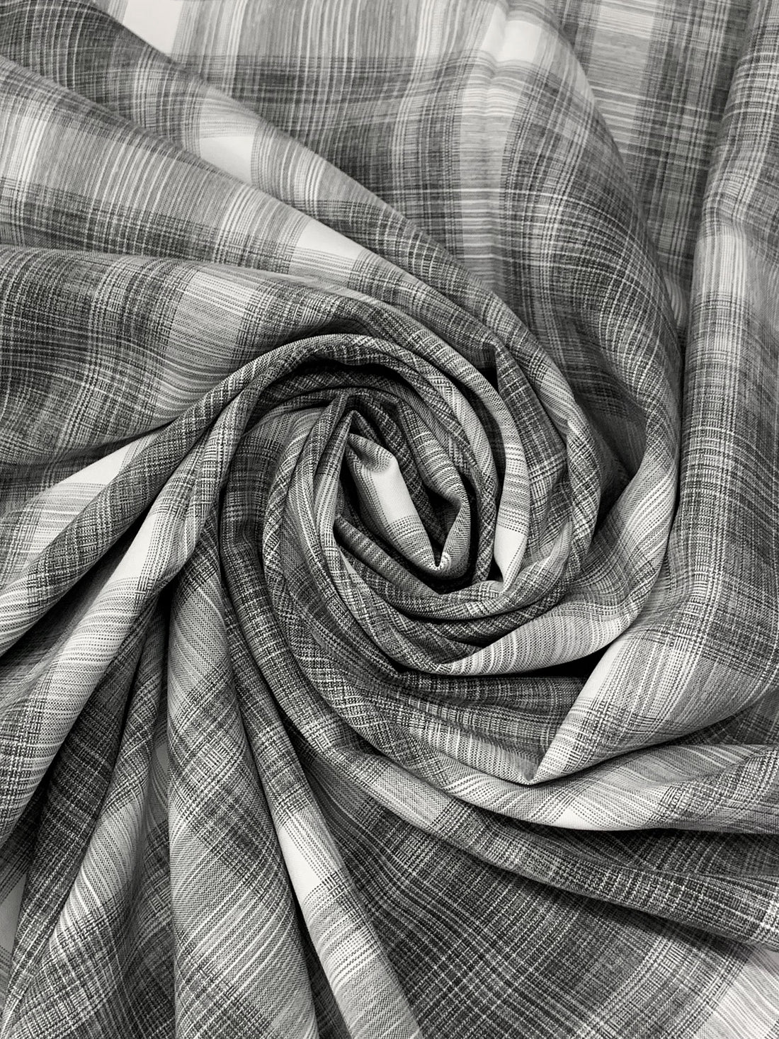 Steel/White/Black 100% Polyester Plaid Teton Performance Woven Shirting - Robert Kaufman - 56W