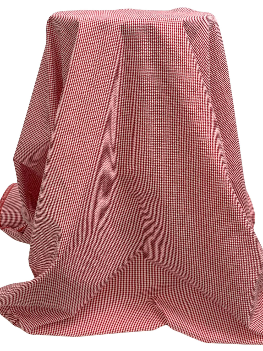 Red/White Cotton/Polyester Mini Check Seersucker - Robert Kaufman - 57W