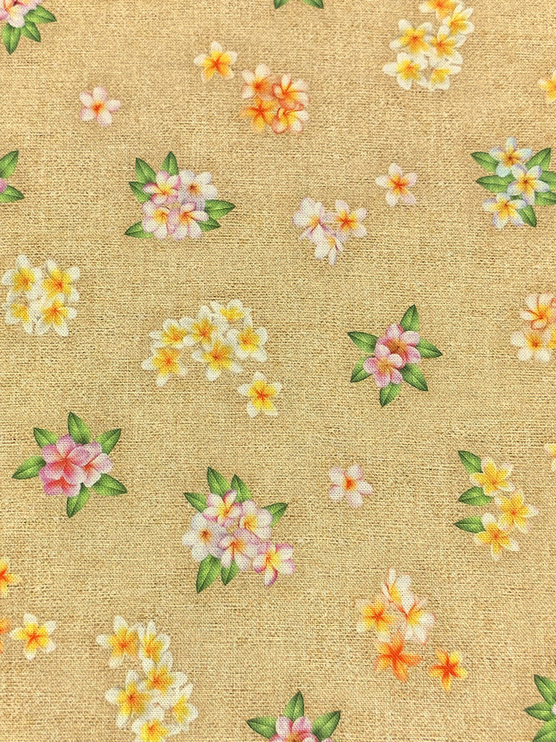 Burlywood/Moss Green/Maize/Multi 100% Cotton "Garden" Print Tropical Gardens Aloha Iki - Robert Kaufman - 44W