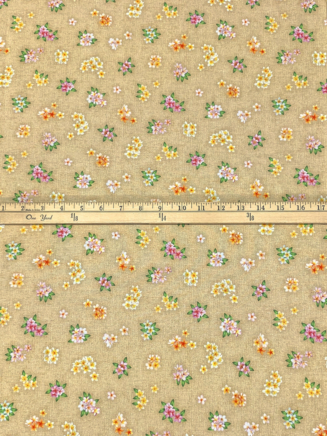 Burlywood/Moss Green/Maize/Multi 100% Cotton "Garden" Print Tropical Gardens Aloha Iki - Robert Kaufman - 44W