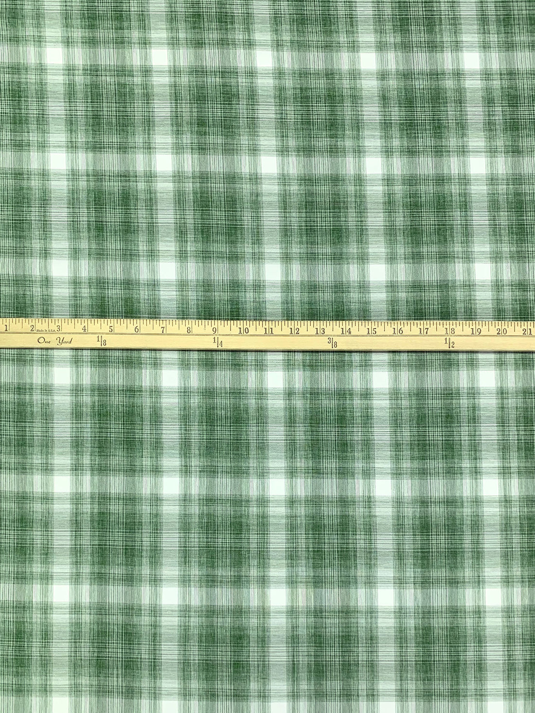Deep Moss Green/White/Turquoise Green 100% Polyester Plaid Teton Performance Woven Shirting - Robert Kaufman - 56W
