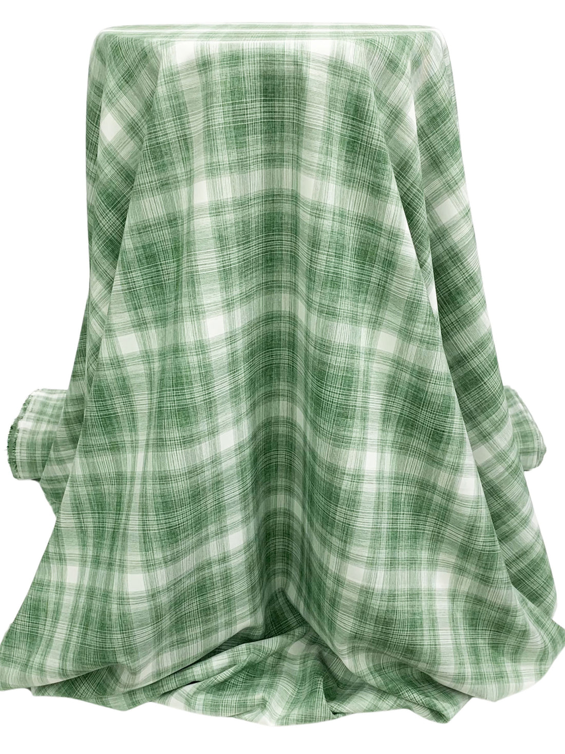 Deep Moss Green/White/Turquoise Green 100% Polyester Plaid Teton Performance Woven Shirting - Robert Kaufman - 56W