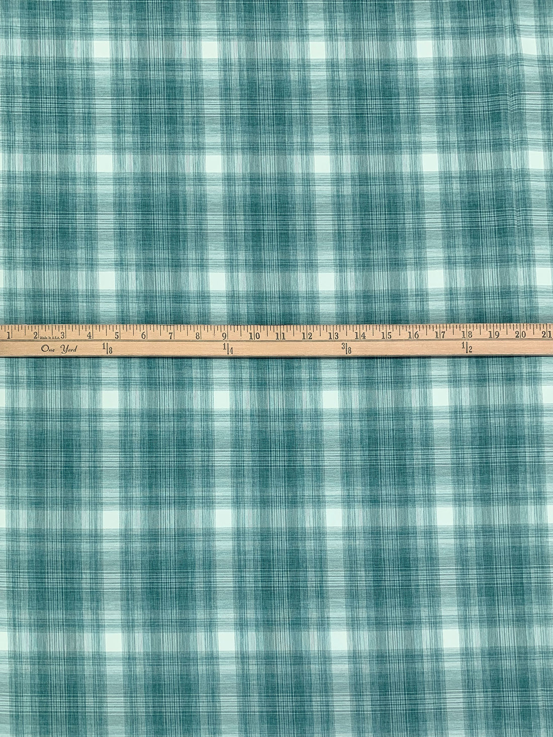 Deep Ocean/White/Bayside Blue 100% Polyester Plaid Teton Performance Woven Shirting - Robert Kaufman - 56W