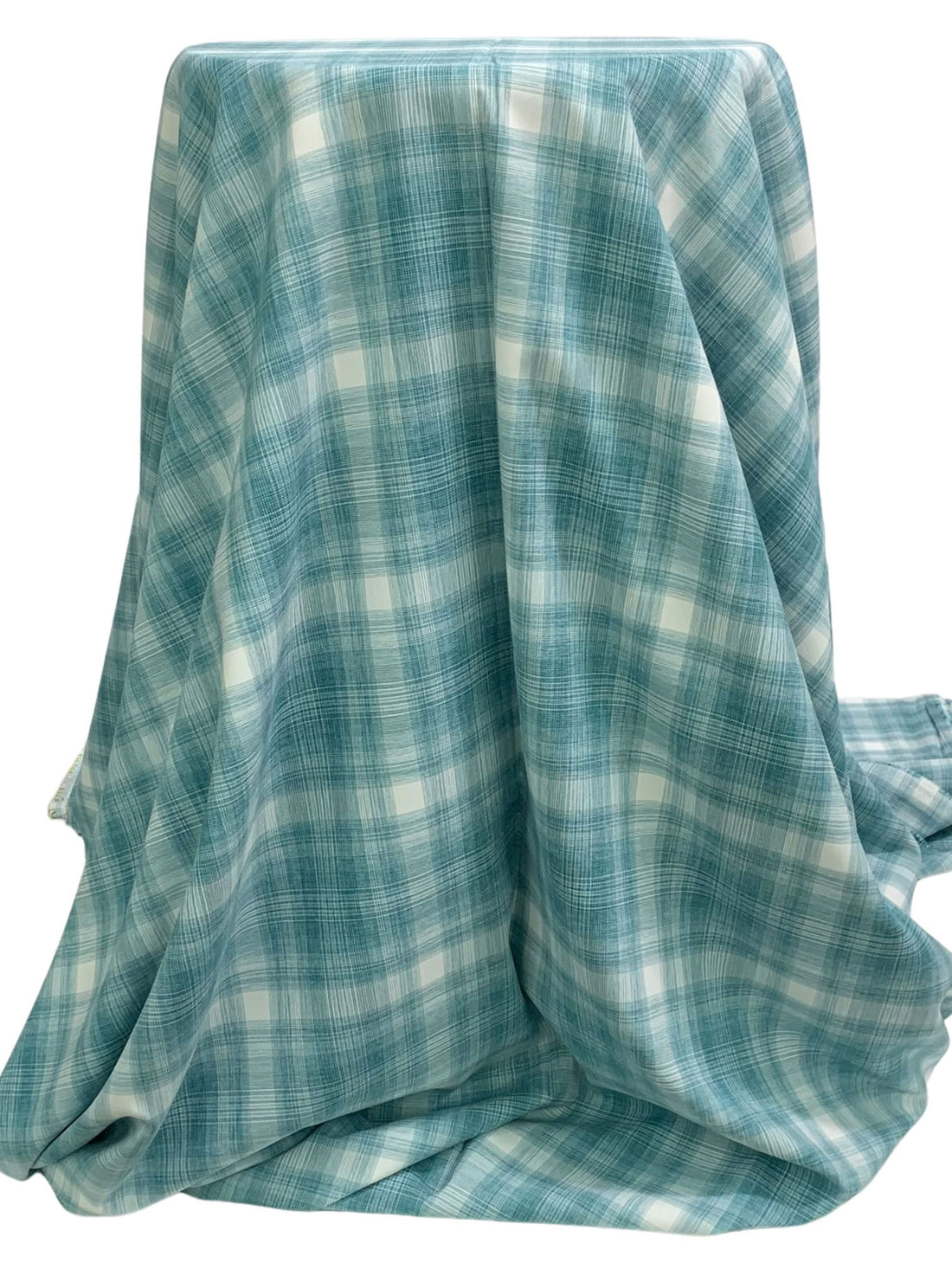 Deep Ocean/White/Bayside Blue 100% Polyester Plaid Teton Performance Woven Shirting - Robert Kaufman - 56W
