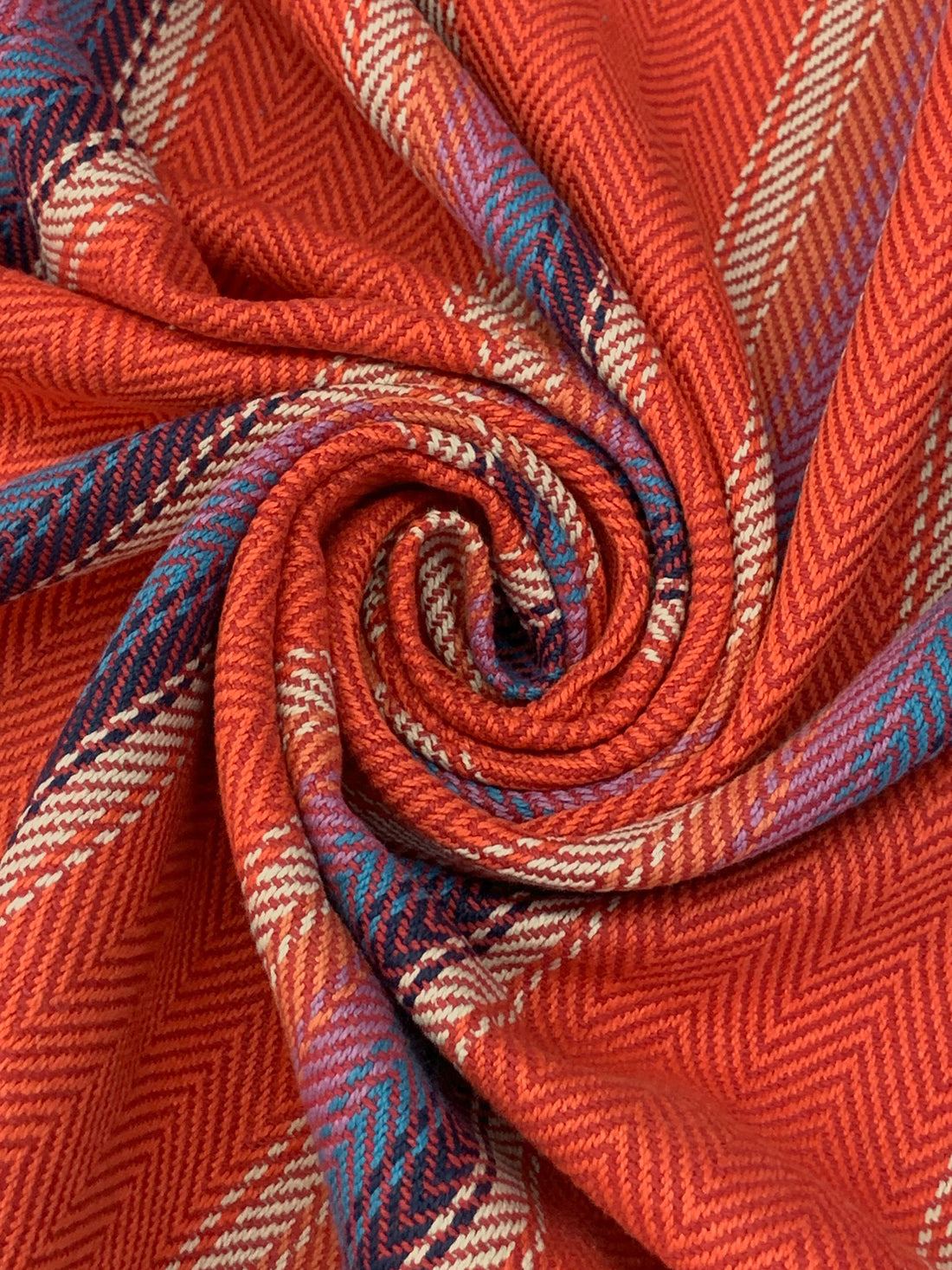 Medium Vermilion/Shadow Blue/Multi 100% Cotton Baja Blanket Vertical Stripe Weave Woven - Robert Kaufman - 44W