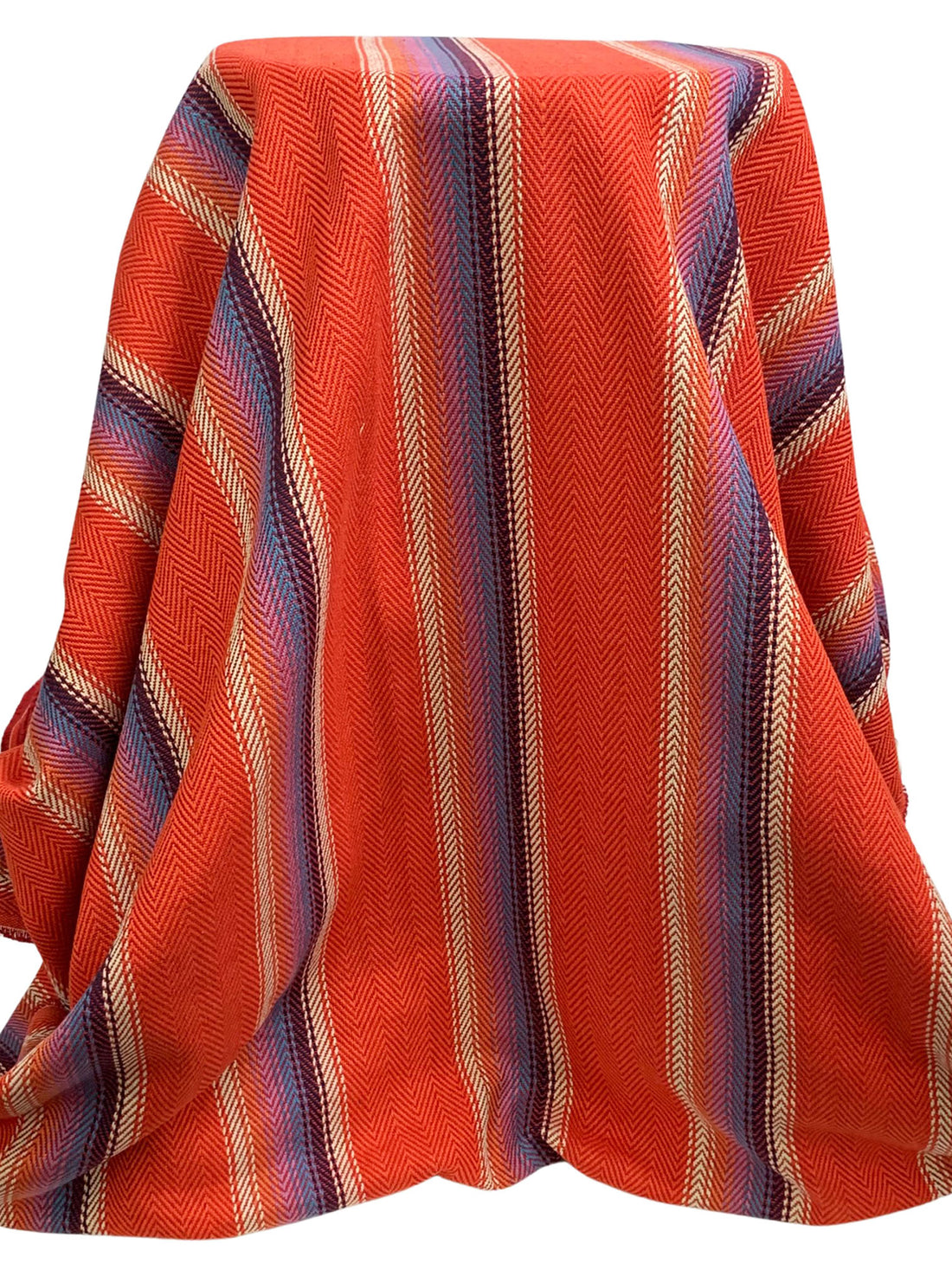 Medium Vermilion/Shadow Blue/Multi 100% Cotton Baja Blanket Vertical Stripe Weave Woven - Robert Kaufman - 44W
