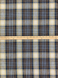 Light Cobalt Blue/Brown/Tan/White 100% Linen Yarn-Dyed Plaid Weave Shirt Weight Woven - European Mill - 59W