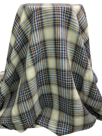 Light Cobalt Blue/Brown/Tan/White 100% Linen Yarn-Dyed Plaid Weave Shirt Weight Woven - European Mill - 59W
