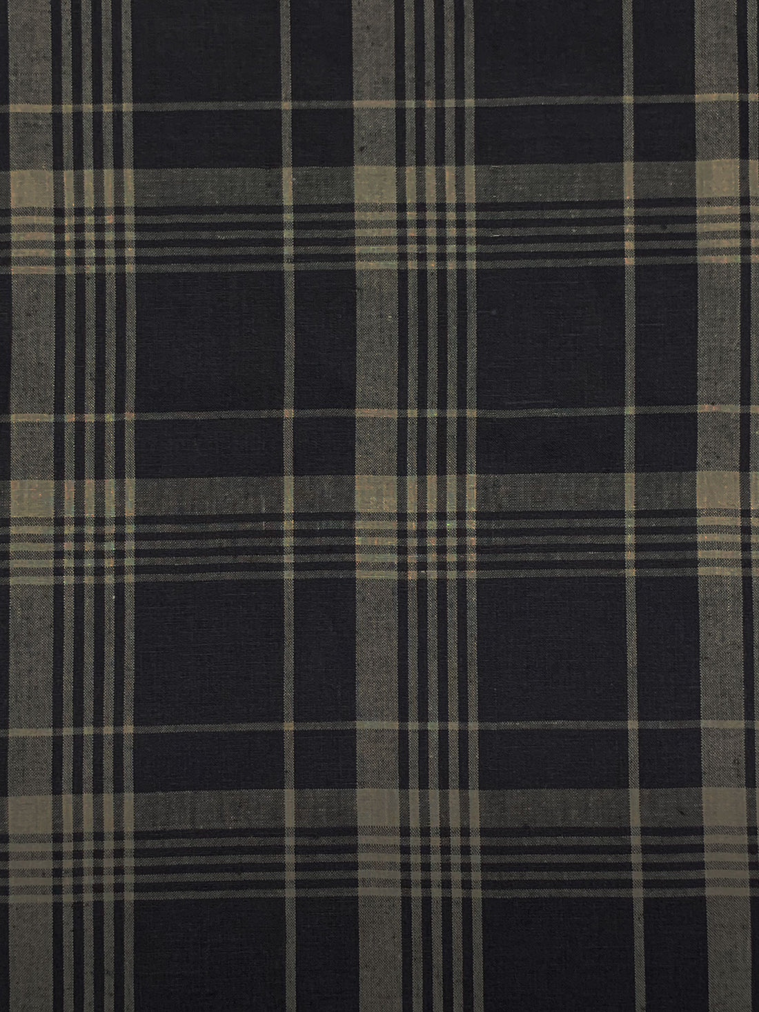 Old Bamboo/Black 100% Linen Yarn-Dyed Plaid Weave Shirt Weight Woven - European Mill - 59W