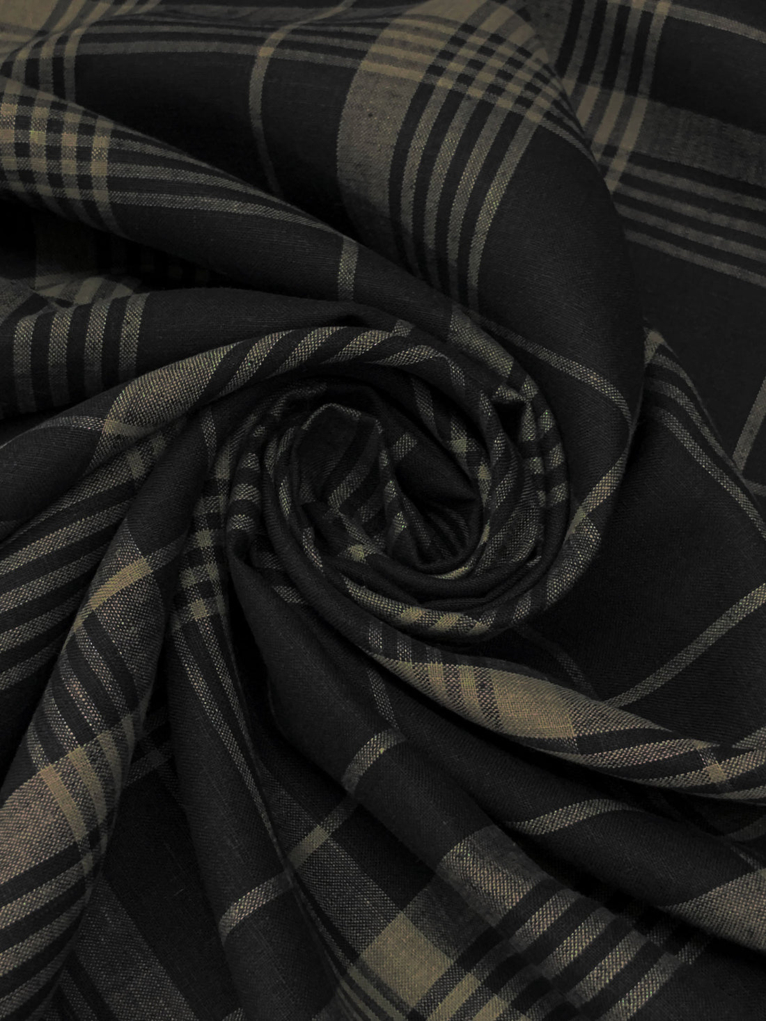 Old Bamboo/Black 100% Linen Yarn-Dyed Plaid Weave Shirt Weight Woven - European Mill - 59W