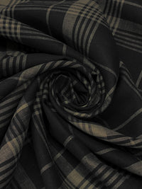 Old Bamboo/Black 100% Linen Yarn-Dyed Plaid Weave Shirt Weight Woven - European Mill - 59W