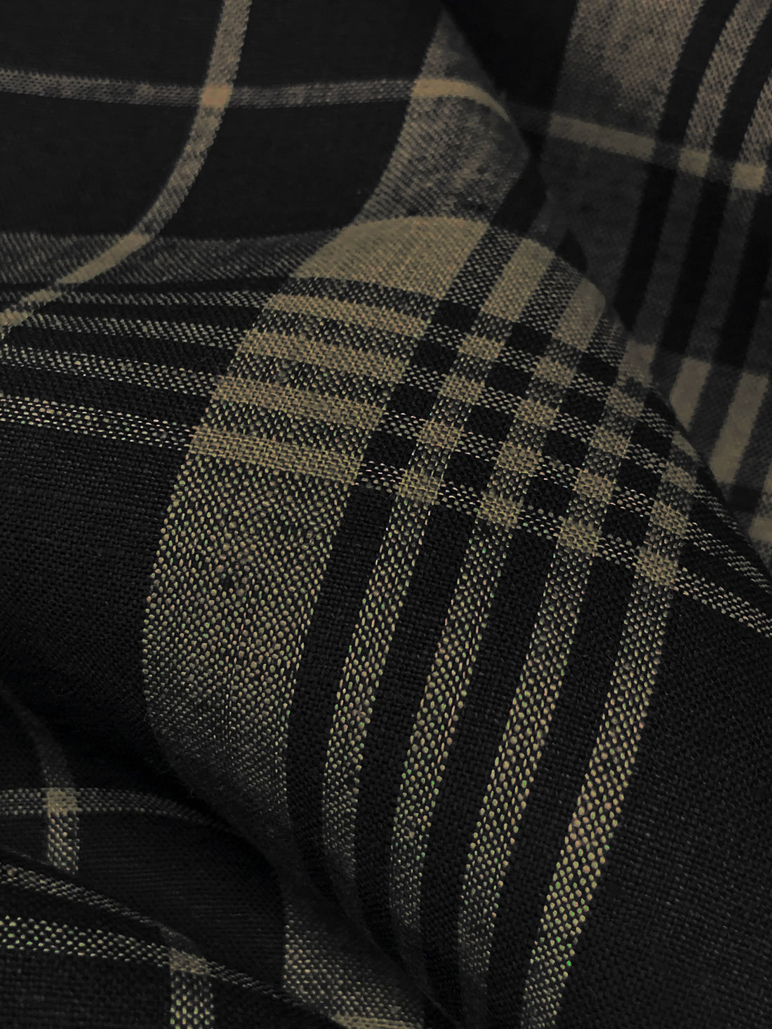 Old Bamboo/Black 100% Linen Yarn-Dyed Plaid Weave Shirt Weight Woven - European Mill - 59W