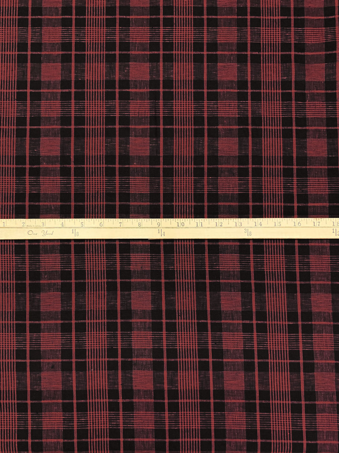 Rose Vale/Black 100% Linen Yarn-Dyed Plaid Weave Shirt Weight Woven - European Mill - 58W