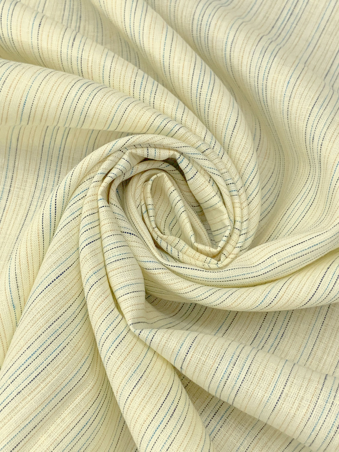 Light Goldenrod Yellow/Moonstone Blue/Pale Oak/Multi 100% Linen Vertical Stripe Weave Shirt Weight Woven - European Mill - 59W