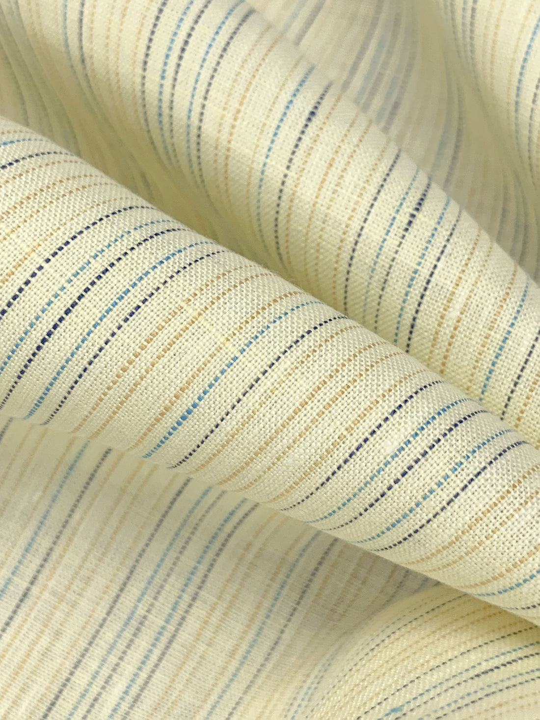 Light Goldenrod Yellow/Moonstone Blue/Pale Oak/Multi 100% Linen Vertical Stripe Weave Shirt Weight Woven - European Mill - 59W
