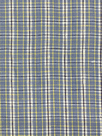 Shadow Blue/Canary/White/Dark Navy 100% Linen Yarn-Dyed Plaid Weave Shirt Weight Woven - European Mill - 58W
